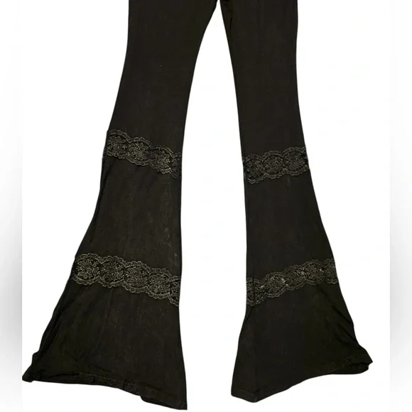 POL Black Flare Pants with Lace Detail - Picture 2 of 4